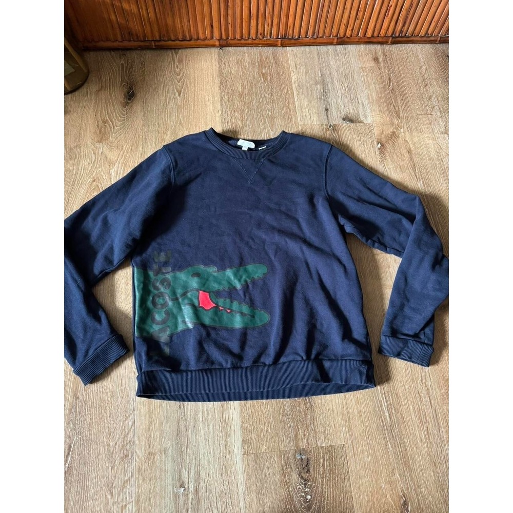 Lacoste Kids Navy Blue Big Croc Graphic Fleece Crewneck Sweatshirt Size 14